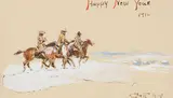Happy New Year: A Double-Sided Letter by Charles Marion Russell, 1916, ink, watercolor and gouache on paper, sold Nov 2015