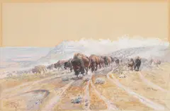 Charles Marion Russell, Buffalo on the Move, watercolor, gouache and pencil on paper