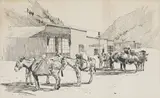 Arthur Rackham, Burros Outside a Building, pen and ink on paper