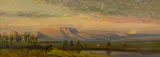 William de la Montagne Cary, Sunset Beyond an Indian Encampment with Teepees, oil on canvas