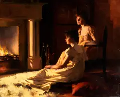 Francis Coates Jones, By the Fireside, oil on canvas