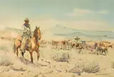 Edward Borein, Trail Herd at Mid-Day, watercolor and pencil on paper