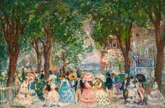 Gifford Beal, Lawn Party, Old Salem, oil on panel
