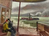 Cecil Crosley Bell, Lovers on a Ferry, oil on Masonite