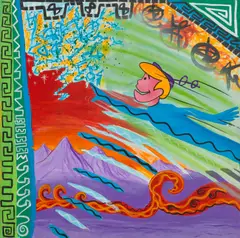 The Hero, To The Rescue by Kenny Scharf, 1982, acrylic and spray paint on particle board, sold Oct 2015