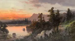 Frederick Ferdinand Schafer, Evening on Santa Cruz River; Thought to be Mount Lassen (group of 2), first signed 'F Schafer' (lower left); second signed 'F. Schafer' (lower right)