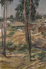 Jules Eugene Pages, Laundry drying in the sunshine, oil on canvas