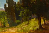 Hanson Puthuff, Sunlit hillside with wildflowers, oil on canvas