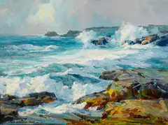 Surging surf by Jack Wilkinson Smith, oil on canvas, sold Aug 2015