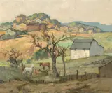 Barn and hillside by Maurice Braun, oil on canvas, sold Aug 2015