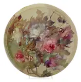 Franz Bischoff, Pink and yellow roses on the vine, 1906, porcelain plaque
