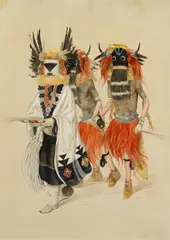 Jo Mora, Three Indian dancers, 1905, watercolor on paper