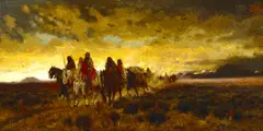 Peter Moran, Going to the Hunt, or On the Trail, Idaho, circa 1880, oil on panel