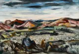 Bror Julius Olsson Nordfeldt, Shepherd and dog, 1937, oil on canvas