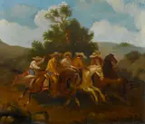 Manuel Serrano, Los Chinacos, oil on canvas affixed to board