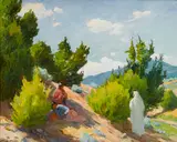 Joseph Henry Sharp, Resting in the shade, Taos, oil on canvas