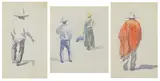 Maynard Dixon, Three studies of figures walking, Guadalajara, 1905, first monogrammed (lower right), second and third unsigned