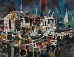 Jack Laycox, Mike's marine service, watercolor on paper