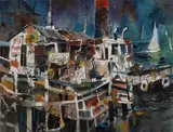 Jack Laycox, Mike's marine service, watercolor on paper