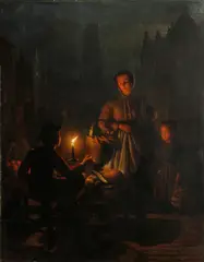 André Vermeulen, A night market, oil on panel