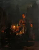 André Vermeulen, A night market, oil on panel