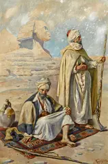 Antonio Gargiullo, Two tribesmen before the Great Sphinx of Giza, watercolor heightened with white and gum arabic