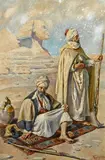 Antonio Gargiullo, Two tribesmen before the Great Sphinx of Giza, watercolor heightened with white and gum arabic
