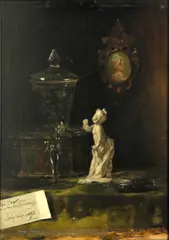 August Holmberg, A still life with a porcelain figure, oil on panel