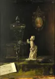 August Holmberg, A still life with a porcelain figure, oil on panel