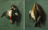 Benjamin Raspail fils, Pics épeiches (Great-spotted woodpeckers); Grives litornes (Fieldfare thrushes) (a pair)