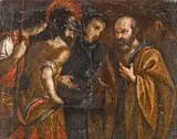 Bolognese School, The denial of St. Peter, oil on canvas
