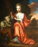 Charles d'Agar, A portrait of a young girl as Saint Agnes, oil on canvas laid down on a metal support