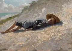 Émile Vernon, On the beach, oil on panel