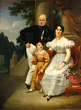 A portrait of a family on a terrace with a floral still life in the foreground by French School, oil on canvas, offered Jul 2015