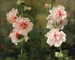 Gustave Bienvêtu, Hollyhocks, oil on board