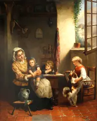 Hendrick Joseph Dillens, In the kitchen, oil on panel