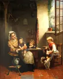 Hendrick Joseph Dillens, In the kitchen, oil on panel