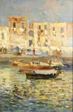 Boats on a Venetian canal by Italian School, oil on board, offered Jul 2015