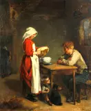 Louis Rene Hippolyte Sinet, The repast, oil on canvas