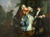 Nicolas Lancret, Elegant figures in a garden, oil on canvas