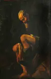 Neapolitan School, An old man seated in a landscape removing his shoe