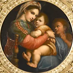 called Raphael Raffaello Sanzio, Madonna della Seggiola, oil on panel
