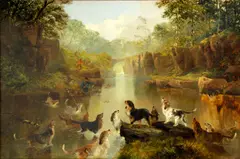 Thomas Henry Gibb, Otter hunting on the Liddle, oil on canvas