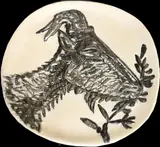 Goat's head in profile (A.R. 111) by Pablo Picasso, 1950, Partially glazed white earthenware square plate, painted in brown and green; ceramic, Madoura edition, sold Jul 2015