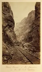 William Henry Jackson, Black Canyon of the Gunnison, Denver and Rio Grande Railroad, c. 1880, Albumen print, mounted to cream-colored paper mount, mounted to contemporary board