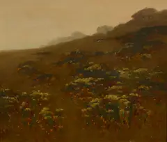 Flowered Hillside by John Marshall Gamble, oil on canvas, sold Apr 2015