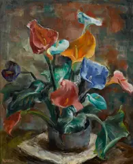 Ejnar Hansen, Still life with flowers, oil on canvas affixed to board