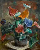 Ejnar Hansen, Still life with flowers, oil on canvas affixed to board