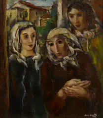 Boris Deutsch, Three women in shawls; A portrait of a gypsy (Group of 2), first oil on canvas affixed to board; second oil on board