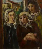 Boris Deutsch, Three women in shawls; A portrait of a gypsy (Group of 2), first oil on canvas affixed to board; second oil on board